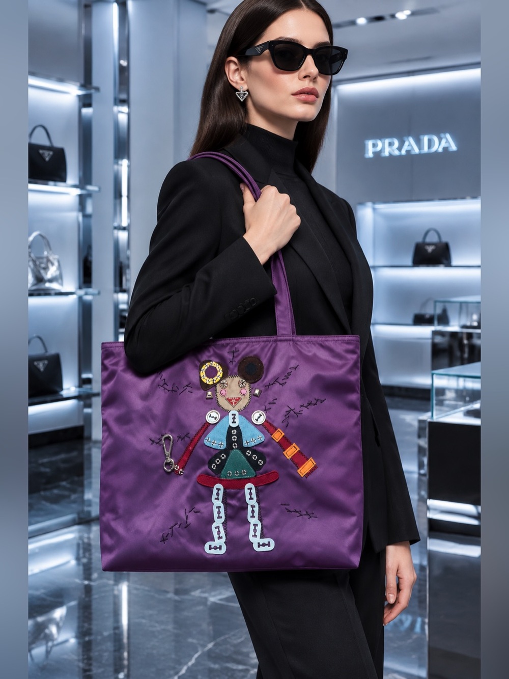 Prada Robot Tessuto Tote Bag Rare design! Vintage